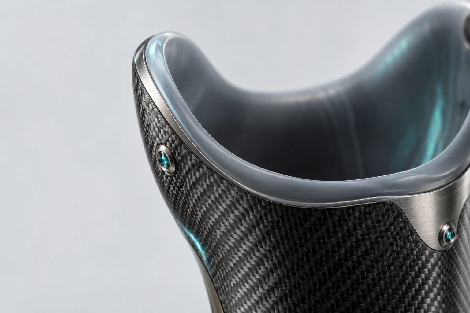 AI concept material study: woven carbon composite socket rim and a soft silicone interface